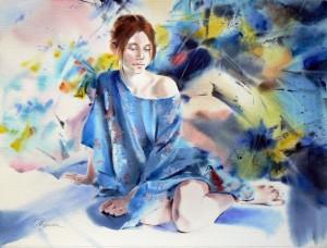 Girl-in-blue-kimono-23Fille-en-kimono-bleu50x70