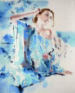 Girl-in-blue-kimonoFille-en-kimono-bleu60X50